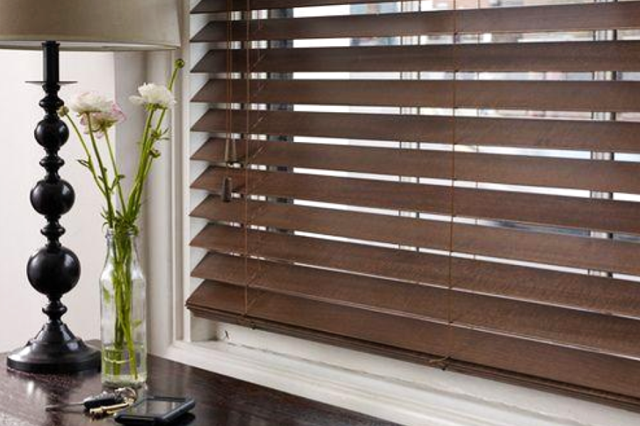 A close up look at wood window blinds